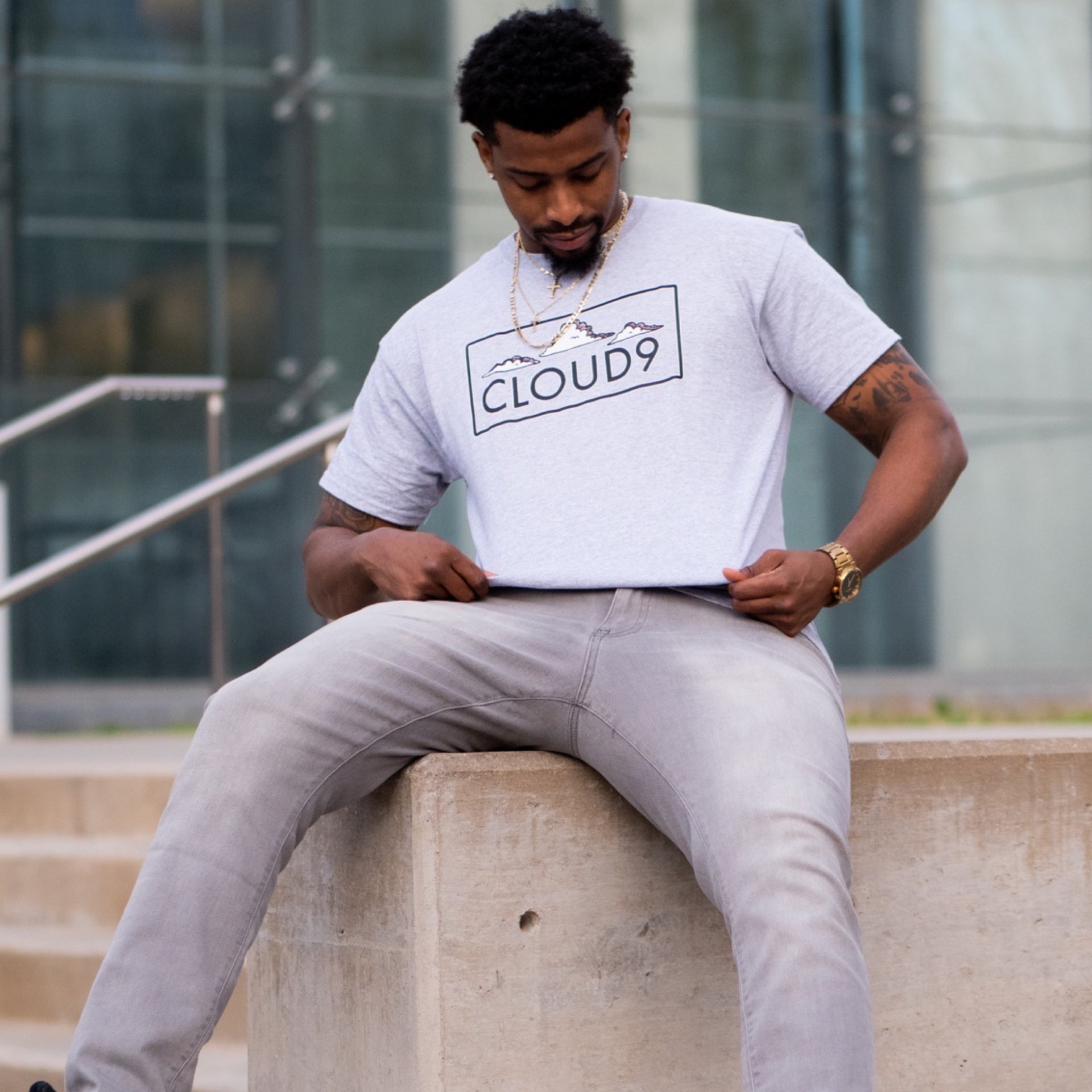 Cloud Nine Box Logo T-Shirt Grey - CloudNineStreetHeat